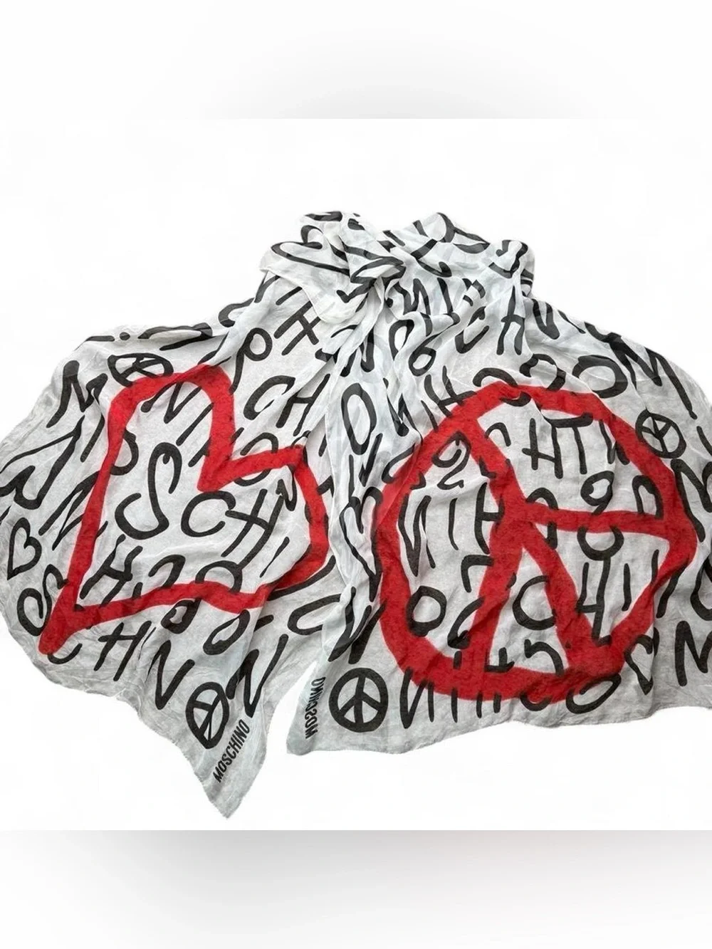 Moschino Larioseta Como 100% Silk Graffiti Peace Scarf Made in Italy